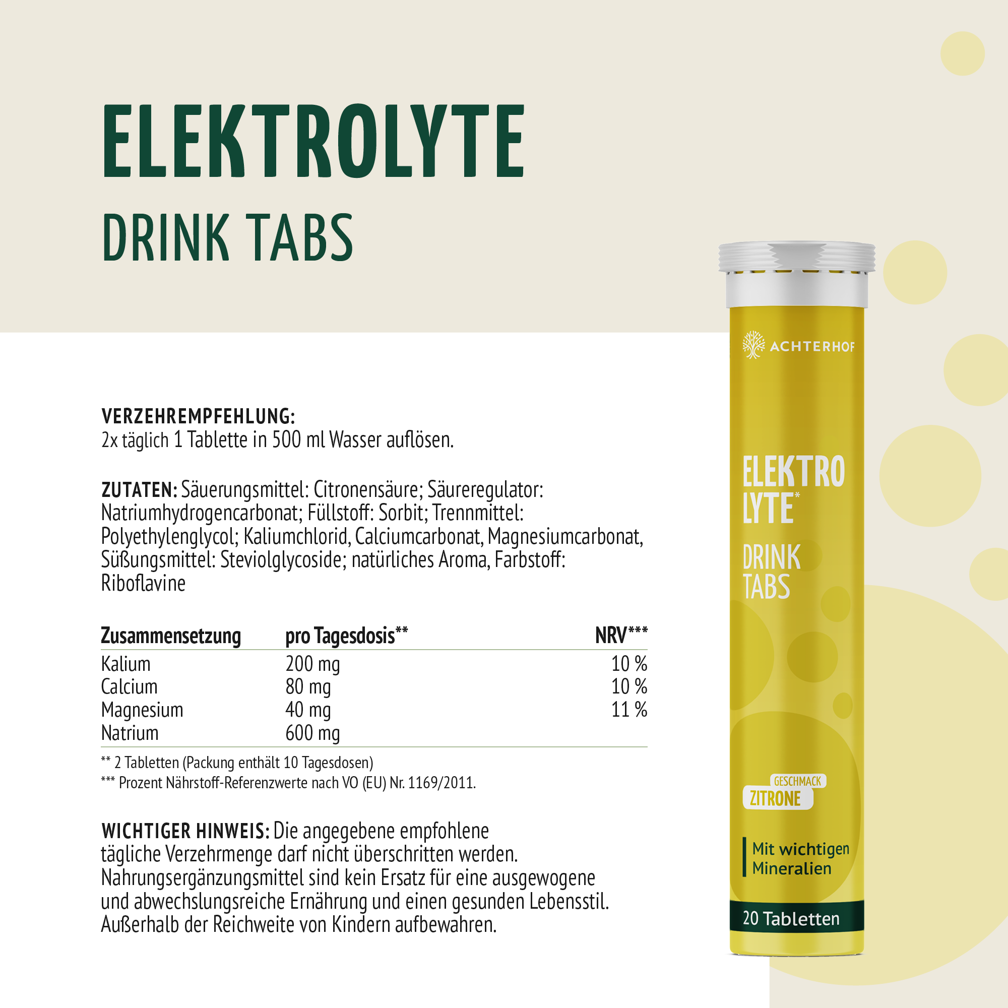 Elektrolyte Drink Tabs (20 Brausetabletten)