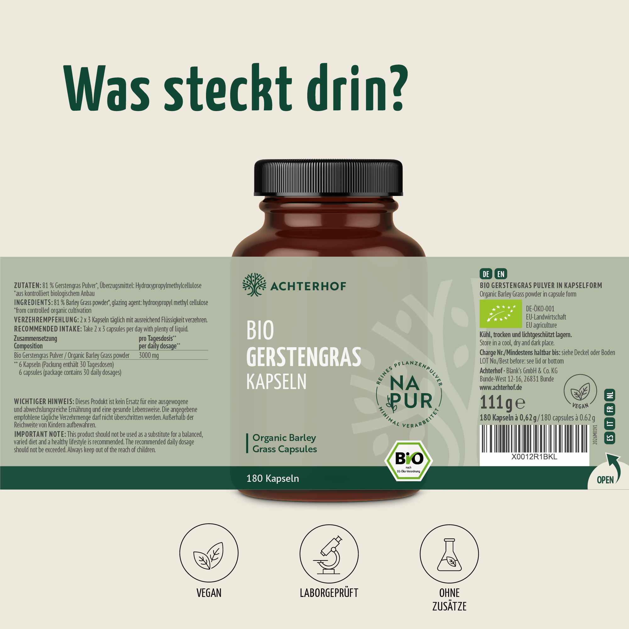 Bio Gerstengras Kapseln (180 Kapseln)