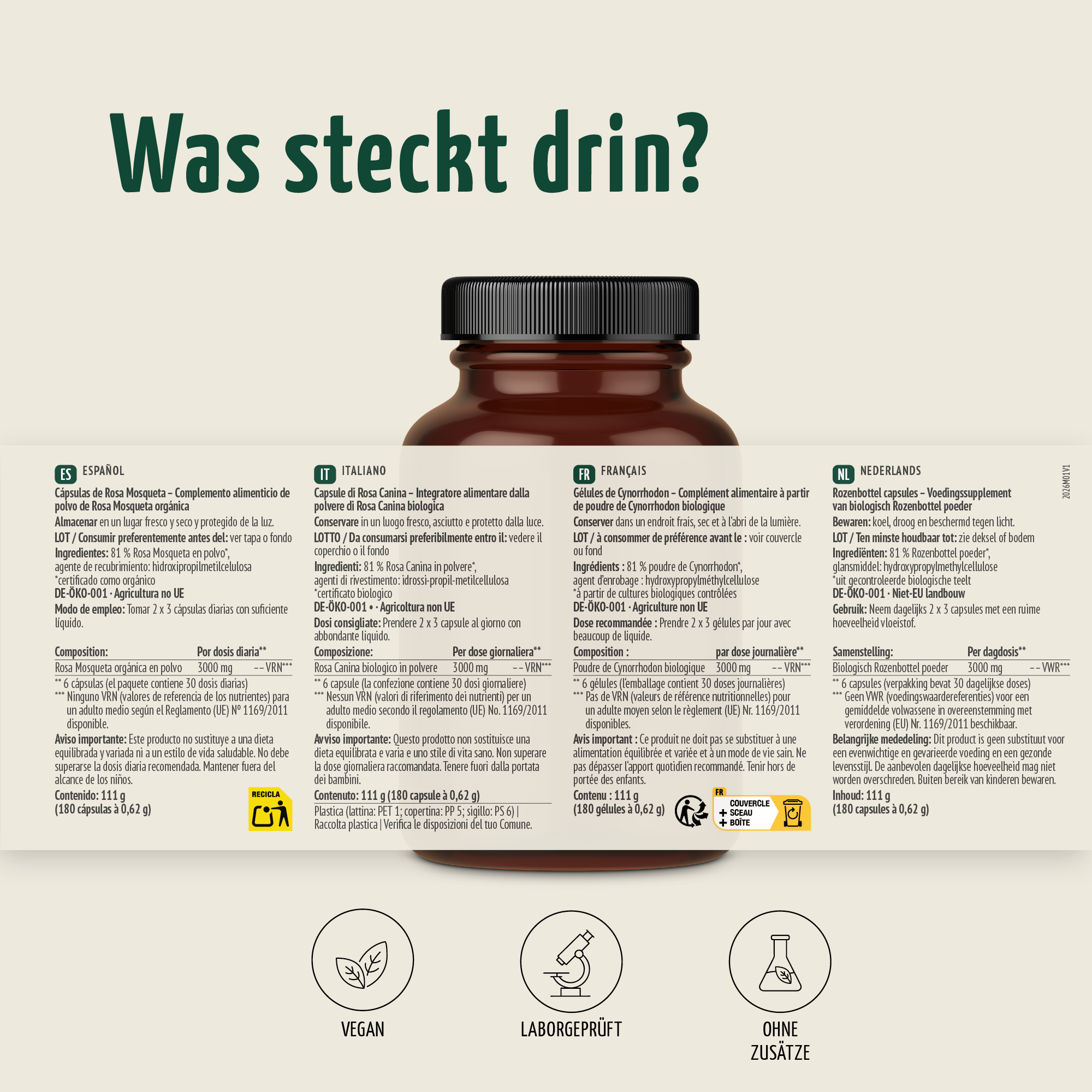 Bio Hagebutten Kapseln (180 Kapseln)