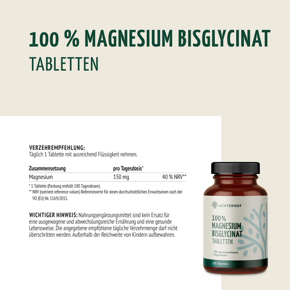 Magnesium Bisglycinat Tabletten (180 Tabletten)