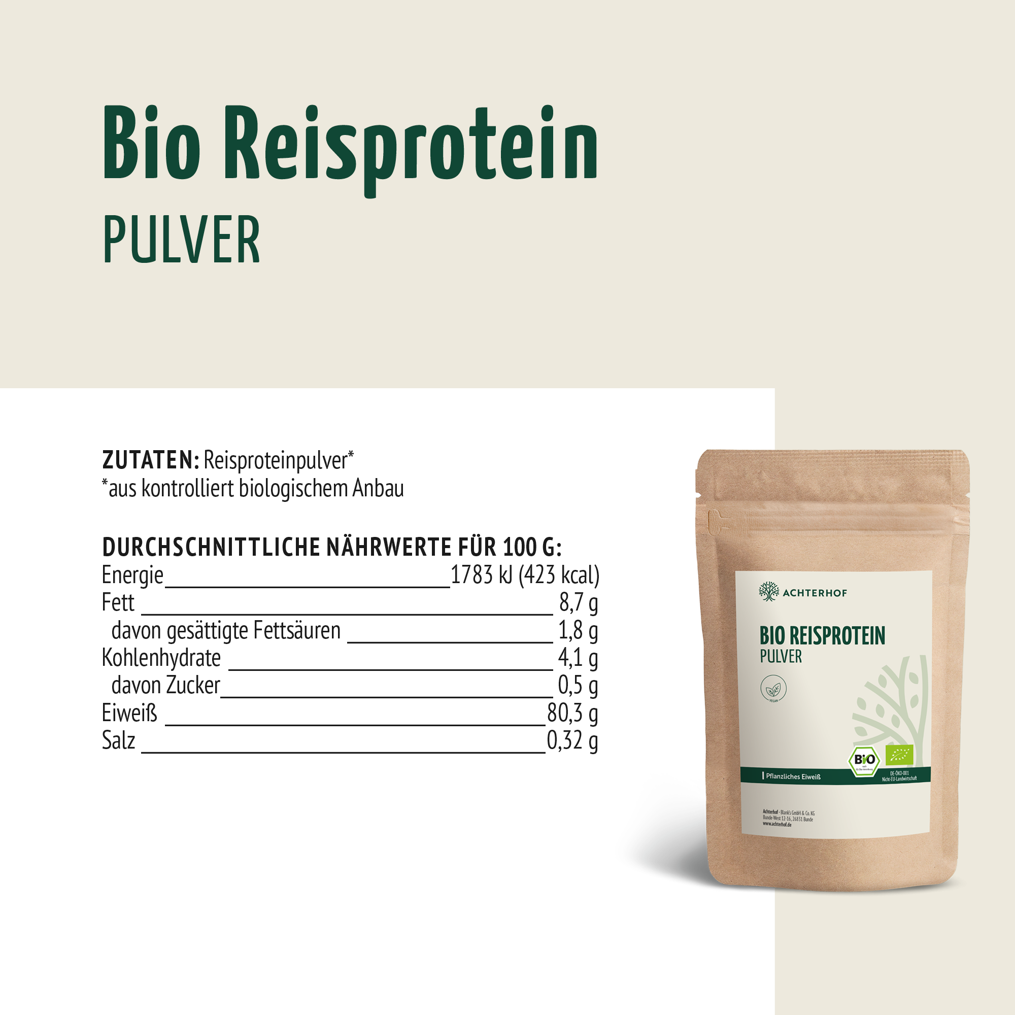 Bio Reisprotein Pulver (500g)