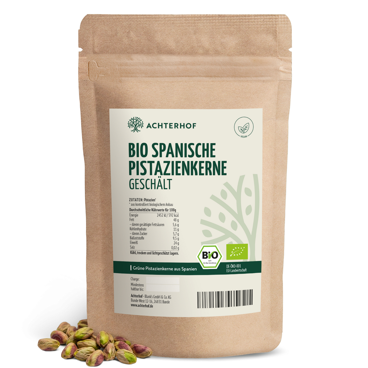 Bio spanische Pistazienkerne geschält (1000g)
