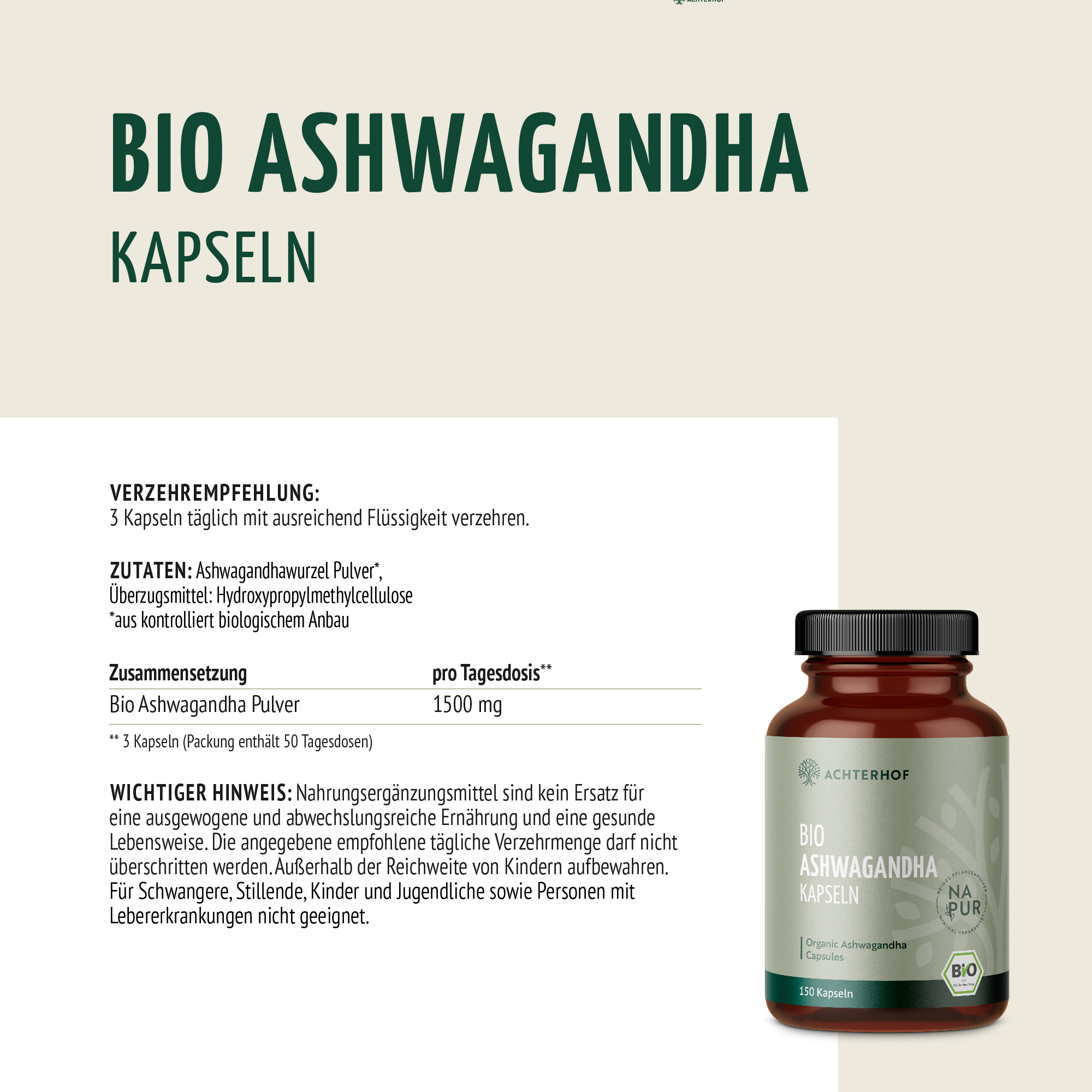 Bio Ashwagandha Kapseln (150 Kapseln)