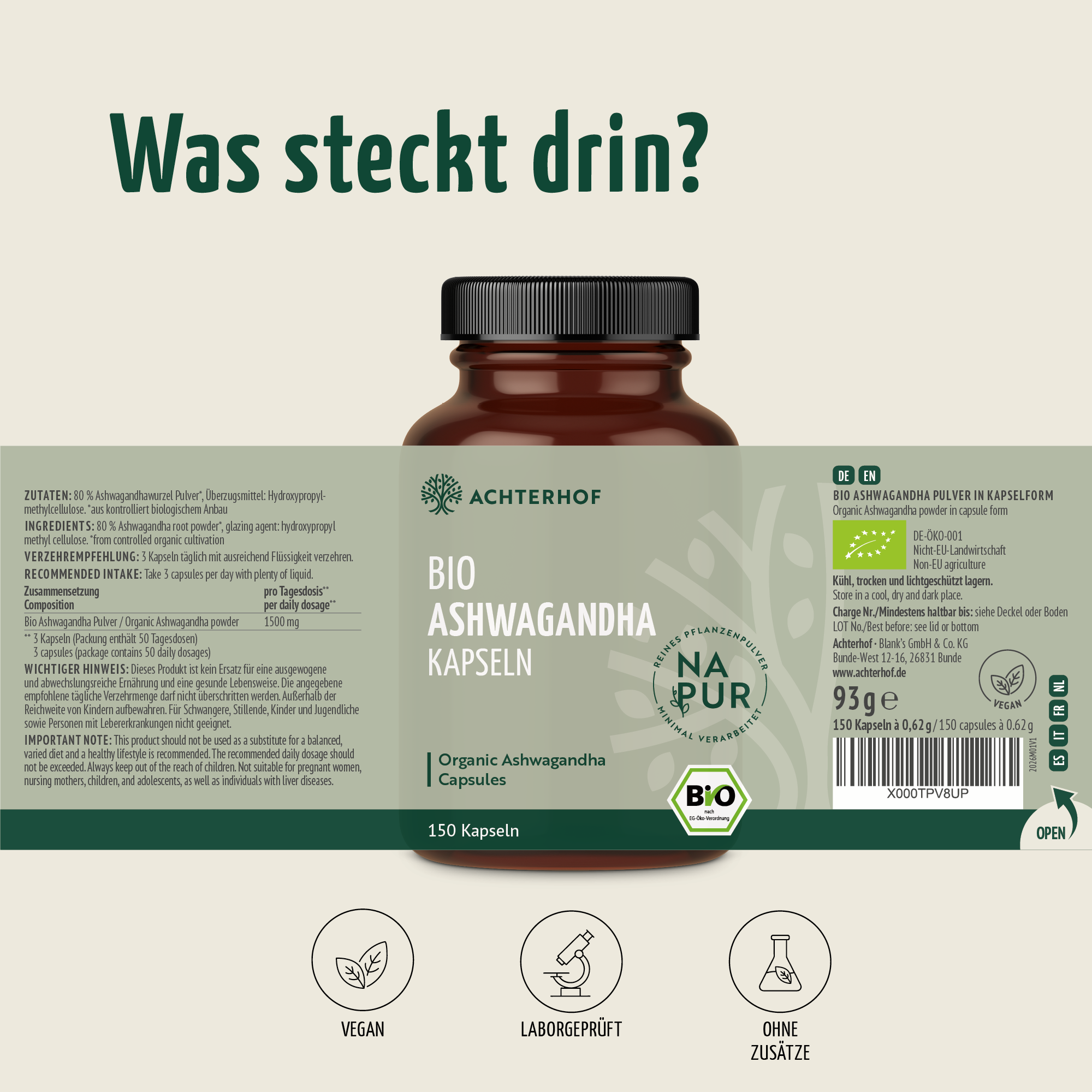 Bio Ashwagandha Kapseln (150 Kapseln)