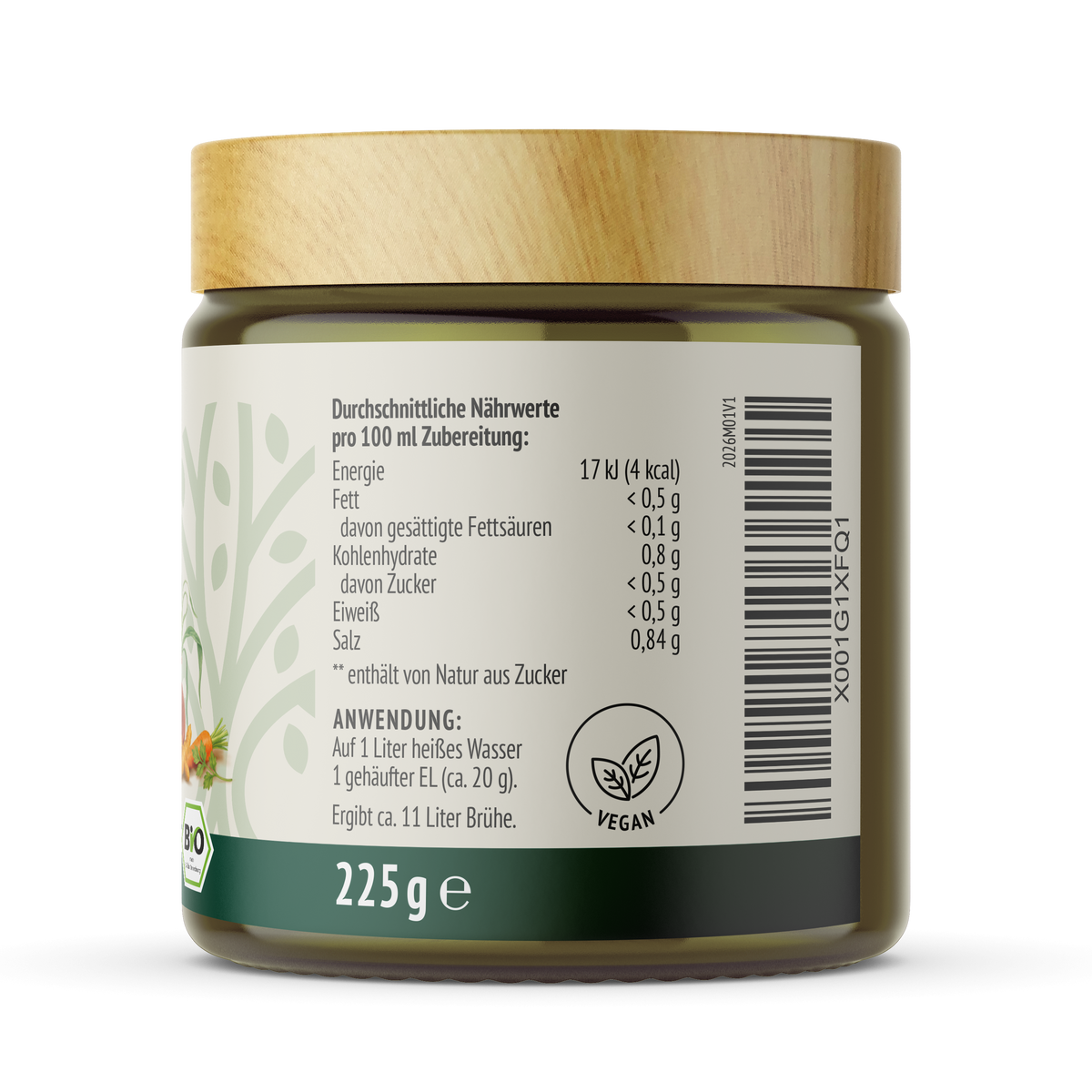 Bio Gemüsebrühe mit 51% Gemüseanteil (225g)