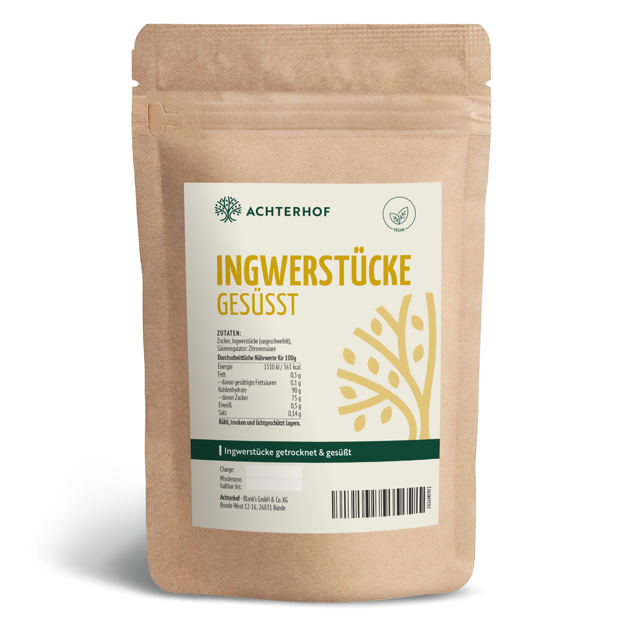 Ingwerstücke getrocknet & gesüßt (1000g)