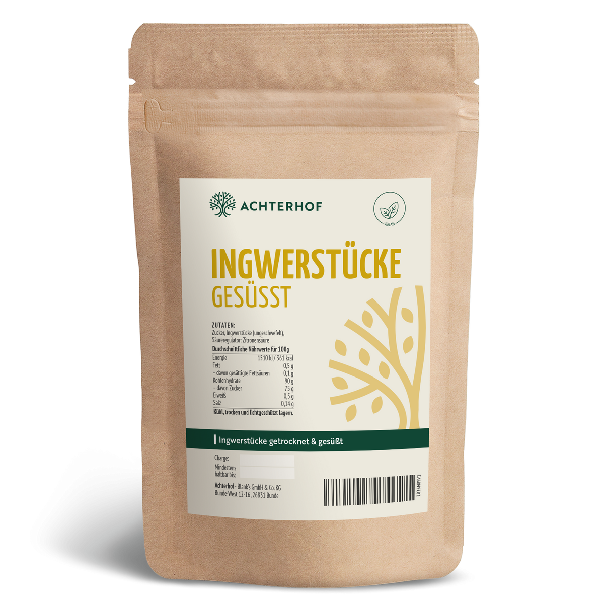 Ingwerstücke getrocknet & gesüßt (500g)