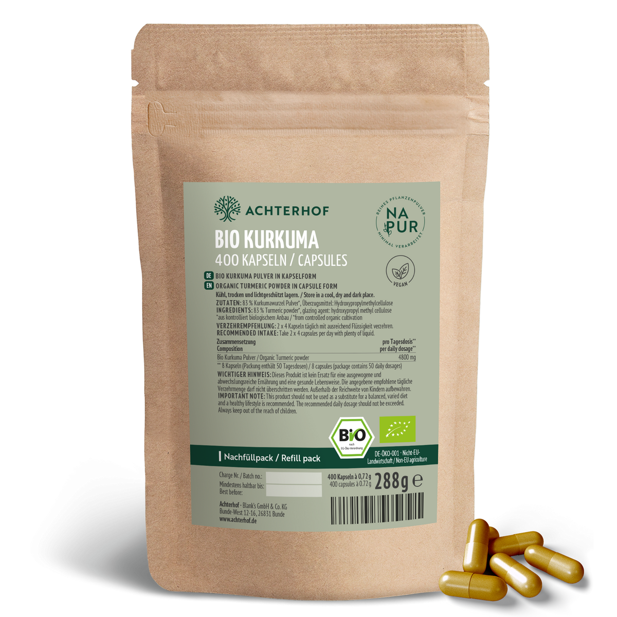 Bio Kurkuma Kapseln Nachfüllpack (400 Kapseln)
