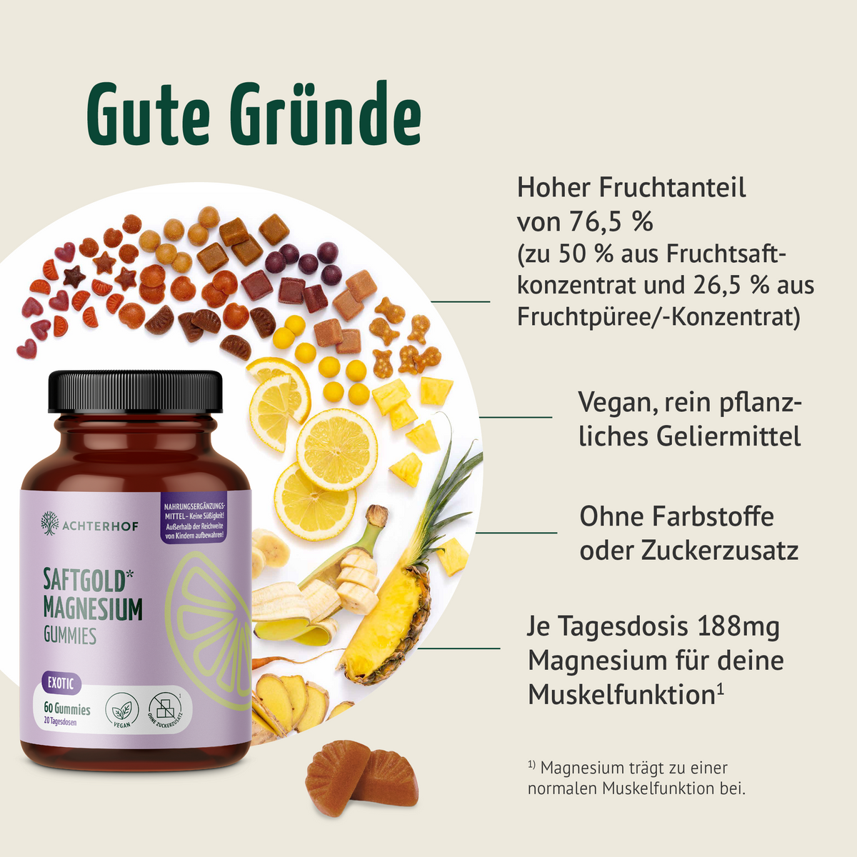 Saftgold Magnesium Gummies Exotische Früchte (60 Stück)