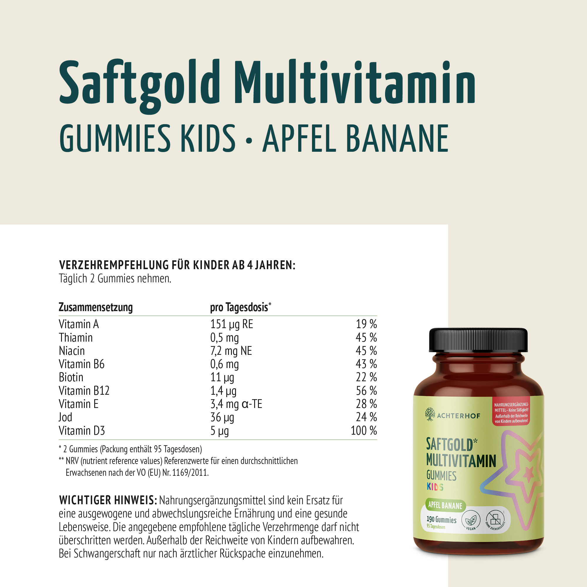 Saftgold Multivitamin Kids Gummies Apfel Banane (190 Stück)