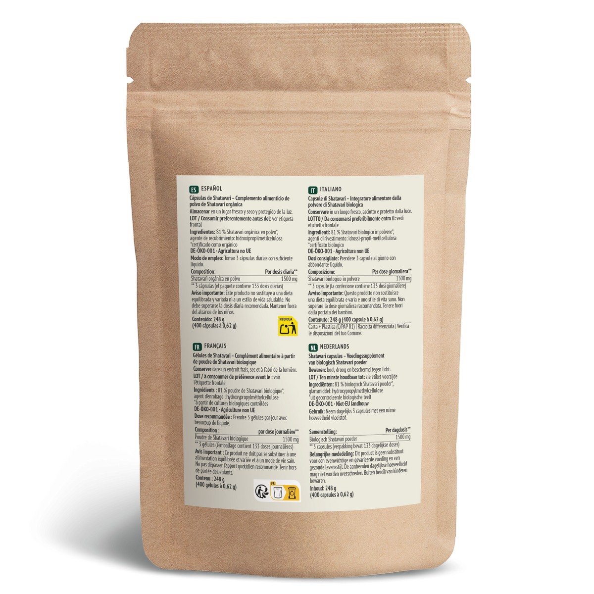 Bio Shatavari Kapseln Nachfüllpack (400 Kapseln)