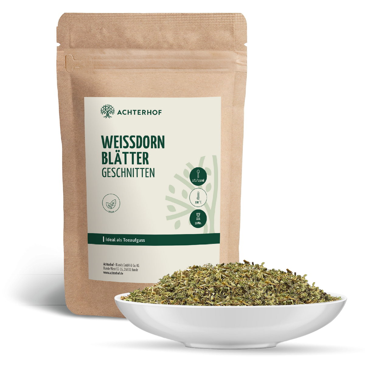 Weißdornblätter mit Blüten geschnitten (100g)